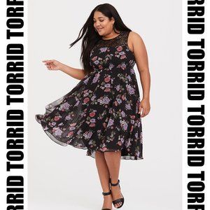 Torrid Black Floral Lace and Chiffon Skater Dress